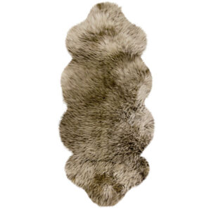 Einzelfell mit angenähtem Kopfteil aus australischen Premium Lammfellen braun mit hellbraunen Spitze 140 x 68 cm