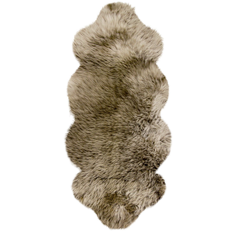Einzelfell mit angenähtem Kopfteil aus australischen Premium Lammfellen braun mit hellbraunen Spitze 140 x 68 cm