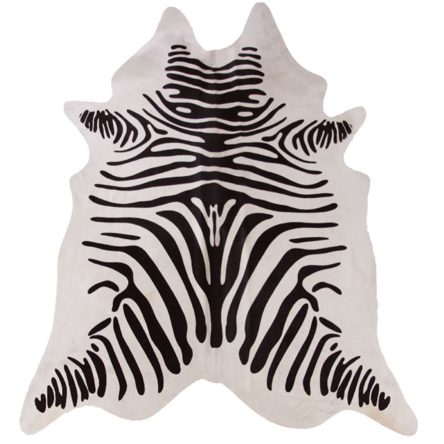 Südamerikanische Rinderfelle kaufen | weiß mit Zebradruck 3 qm